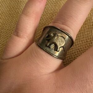 Vintage Elephant Ring Silver Tone Wide Band Boho Statement Sz 9